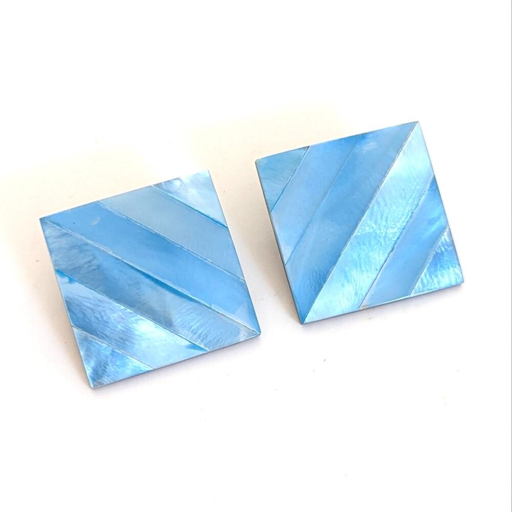 Vintage Coastal Dyed Mother Of Pearl Shell Inlay Square Post Stud Earrings